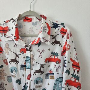 Christmas Blouse Top Santa Reindeer  Gingerbread Man Sweater Tree Winter Holiday